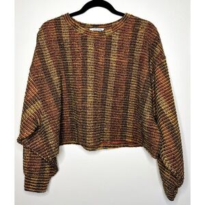 ZARA Trafaluc Women's Cropped Sweater Size M Knit Retro Metallic Batwing Boho